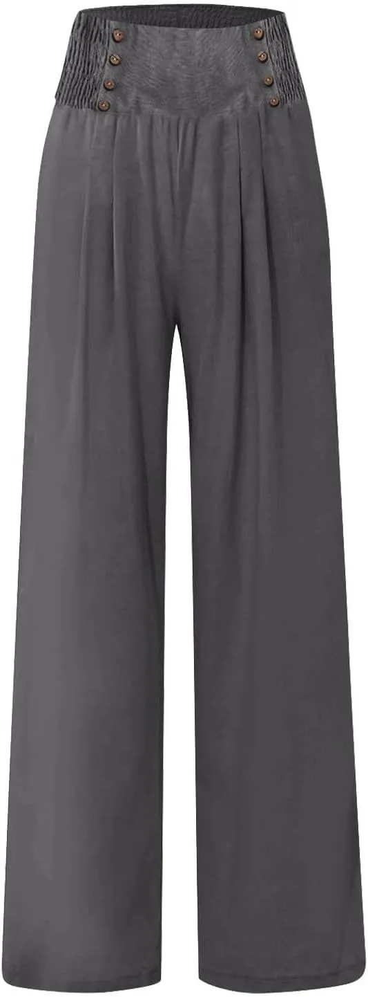ADHOWBEW Womens Linen Pants Dressy High Waisted Cotton Work Lounge Plus Size Casual Petite Stretch Flowy Pants