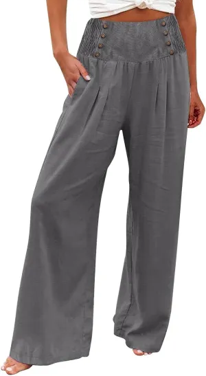ADHOWBEW Womens Linen Pants Dressy High Waisted Cotton Work Lounge Plus Size Casual Petite Stretch Flowy Pants