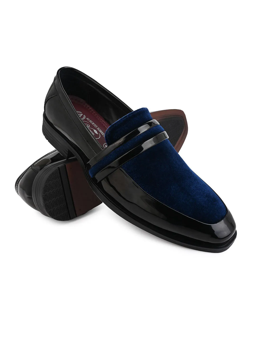 Alberto Torresi Wedding Black Patent Blue Suede Shoes