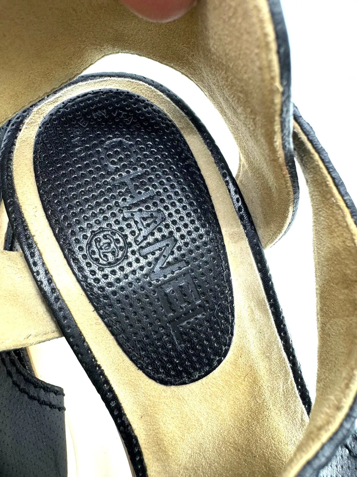 CHANEL CC PERFORATED LEATHER SLINGBACK CLOG SANDALS