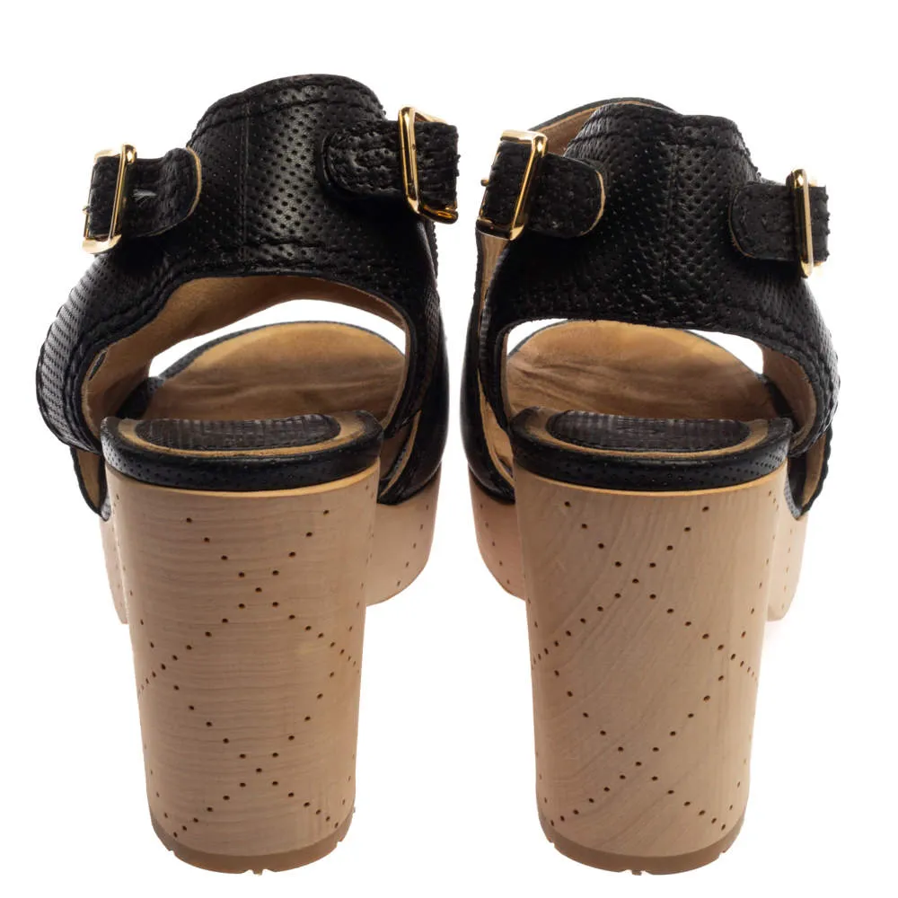 CHANEL CC PERFORATED LEATHER SLINGBACK CLOG SANDALS