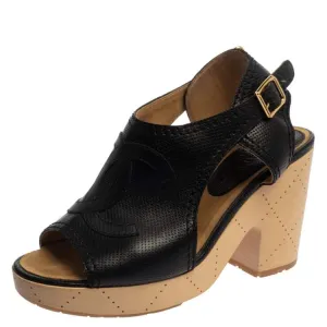 CHANEL CC PERFORATED LEATHER SLINGBACK CLOG SANDALS