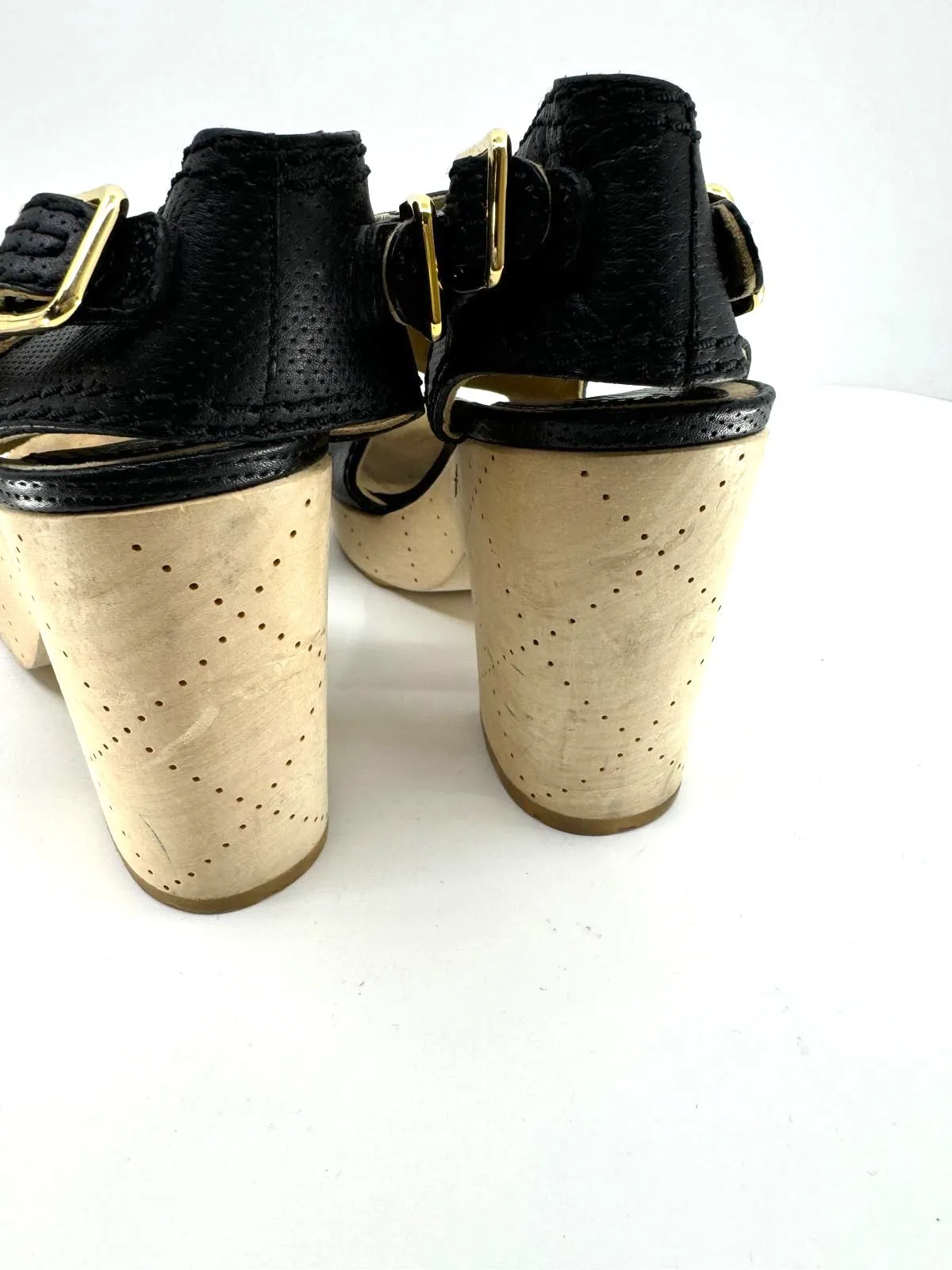 CHANEL CC PERFORATED LEATHER SLINGBACK CLOG SANDALS