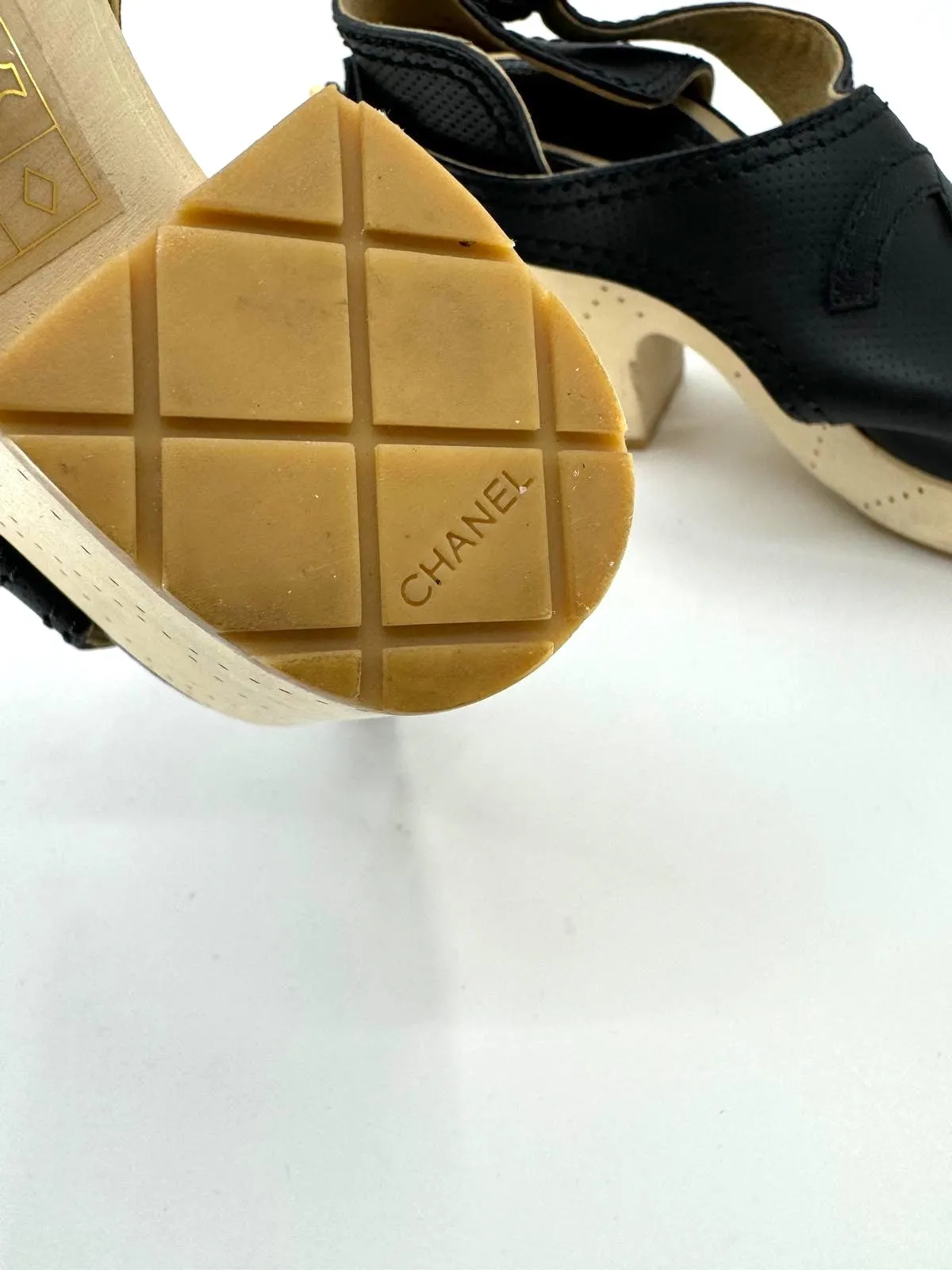 CHANEL CC PERFORATED LEATHER SLINGBACK CLOG SANDALS