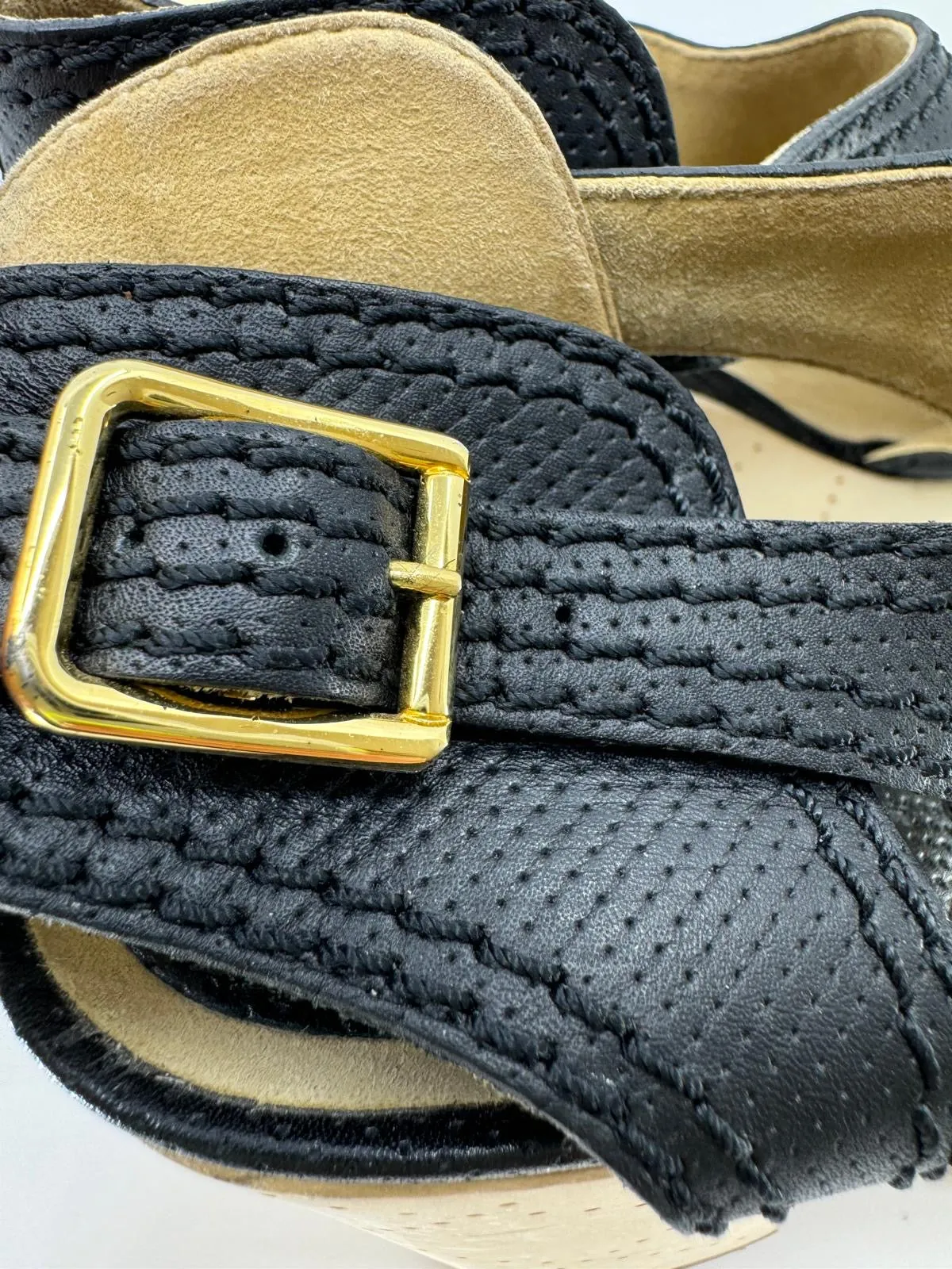 CHANEL CC PERFORATED LEATHER SLINGBACK CLOG SANDALS