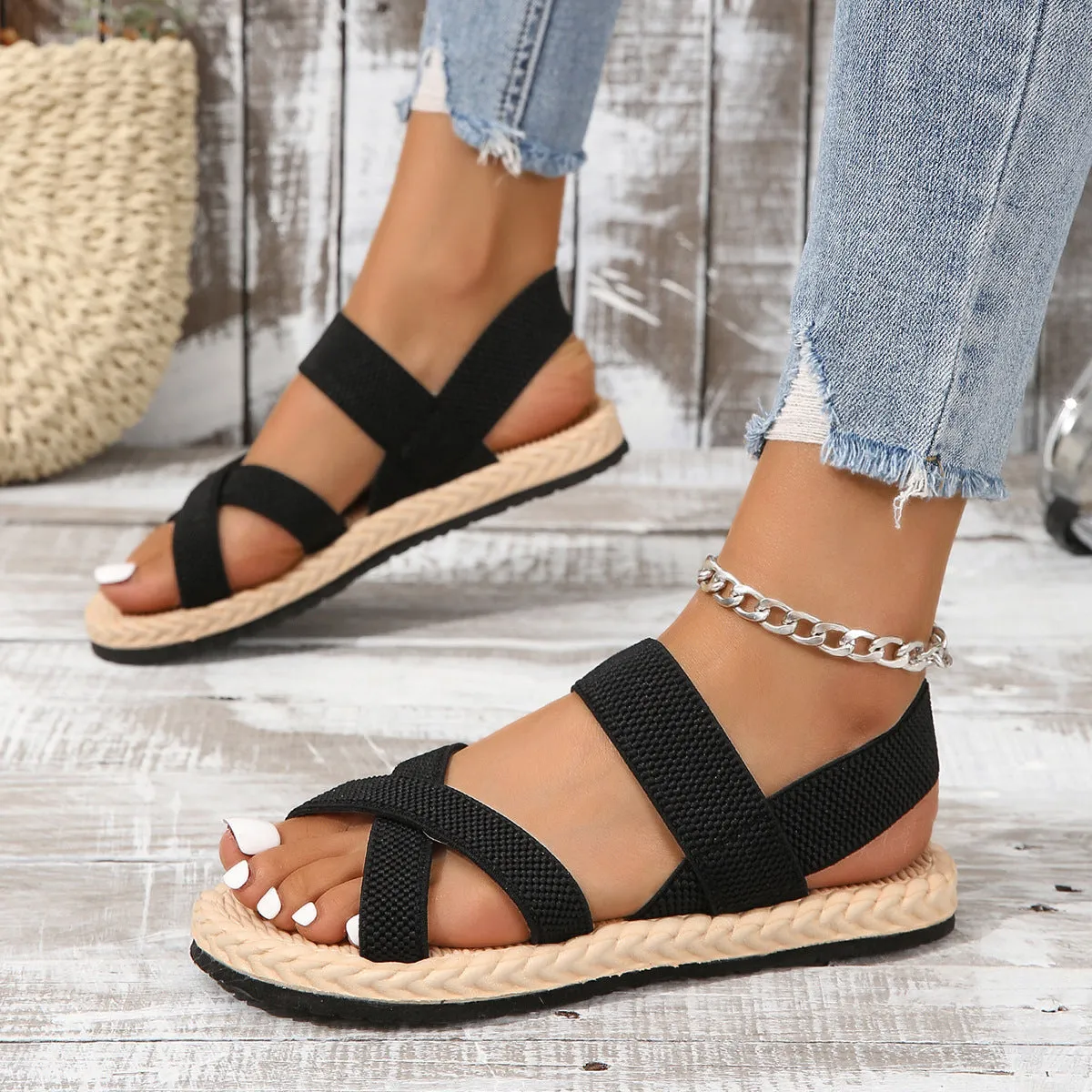 Crisscross Open Toe Flat Sandals - ships in 5-10 business days