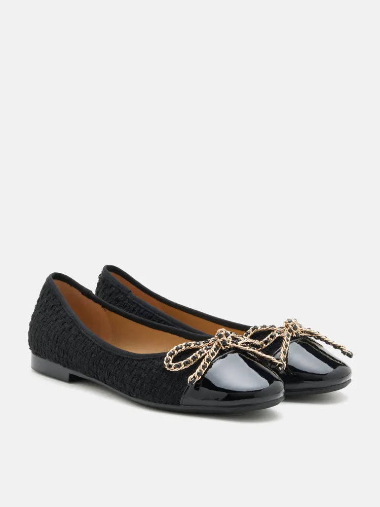 Daisy Tweed Toe Cap Bow Flats
