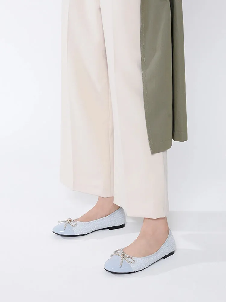 Daisy Tweed Toe Cap Bow Flats