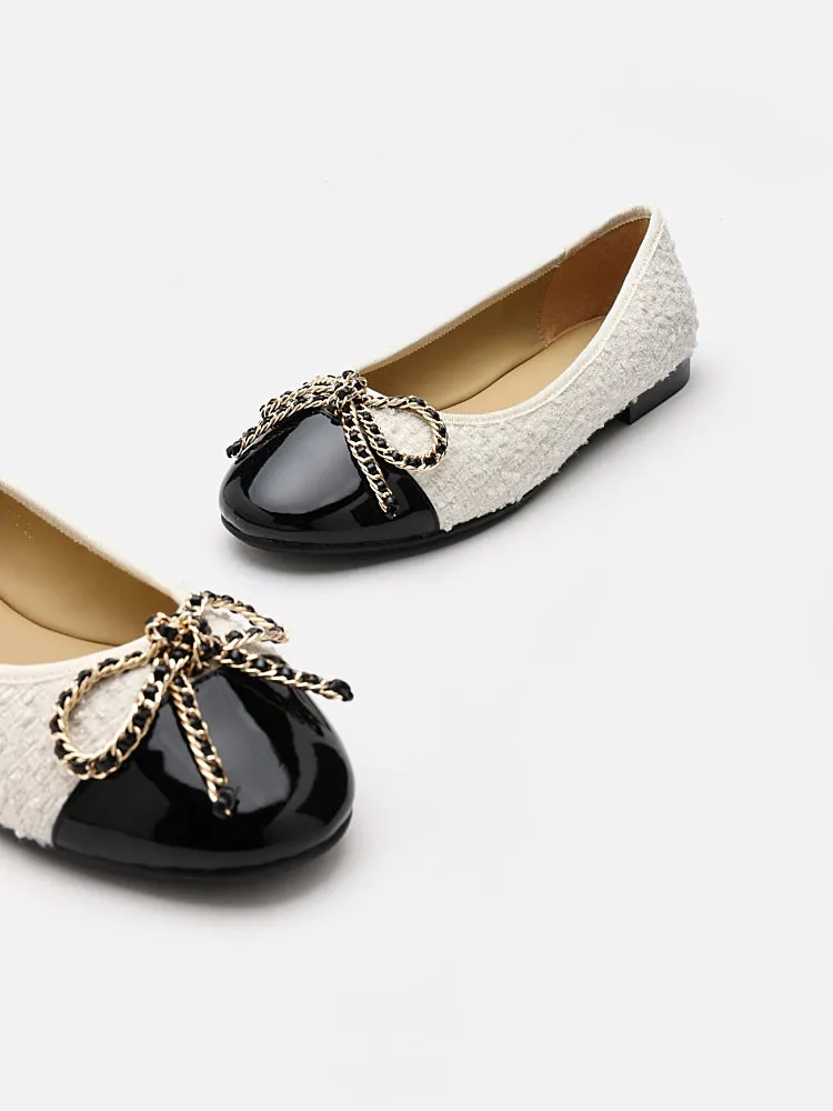 Daisy Tweed Toe Cap Bow Flats