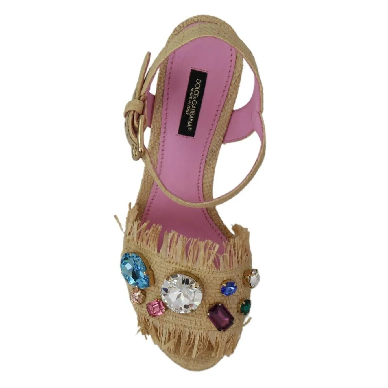 Dolce & Gabbana Beige Silk Strap Wedge Sandals