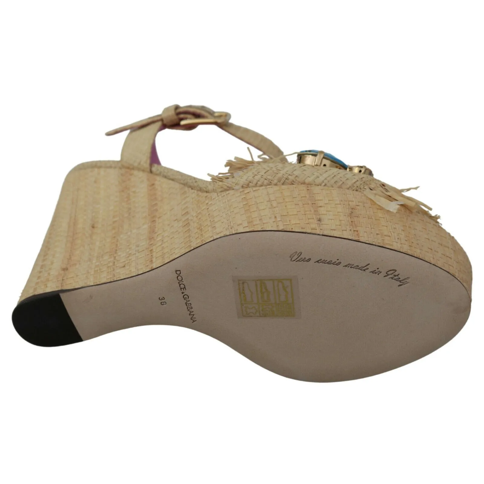 Dolce & Gabbana Beige Silk Strap Wedge Sandals