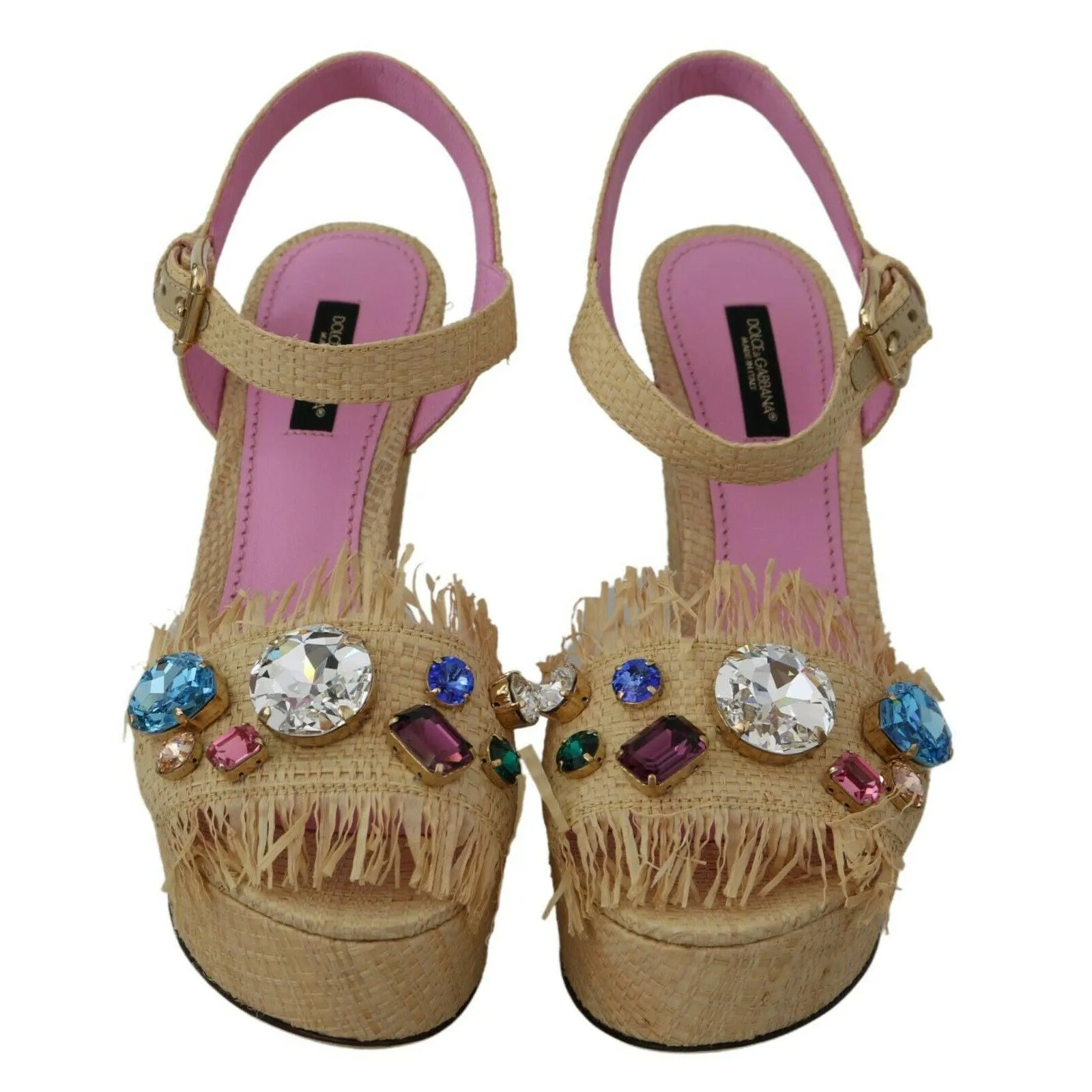 Dolce & Gabbana Beige Silk Strap Wedge Sandals