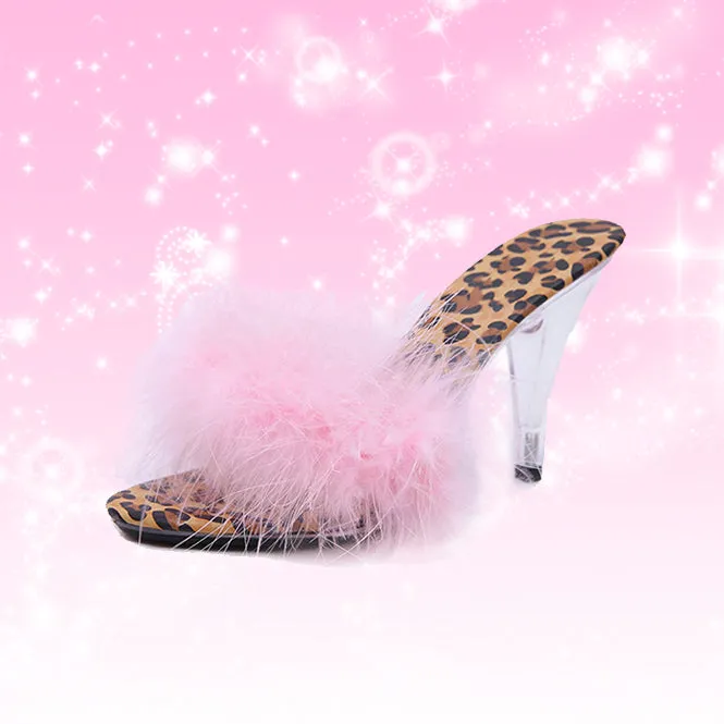 Fluffy Leopard Heeled Slippers