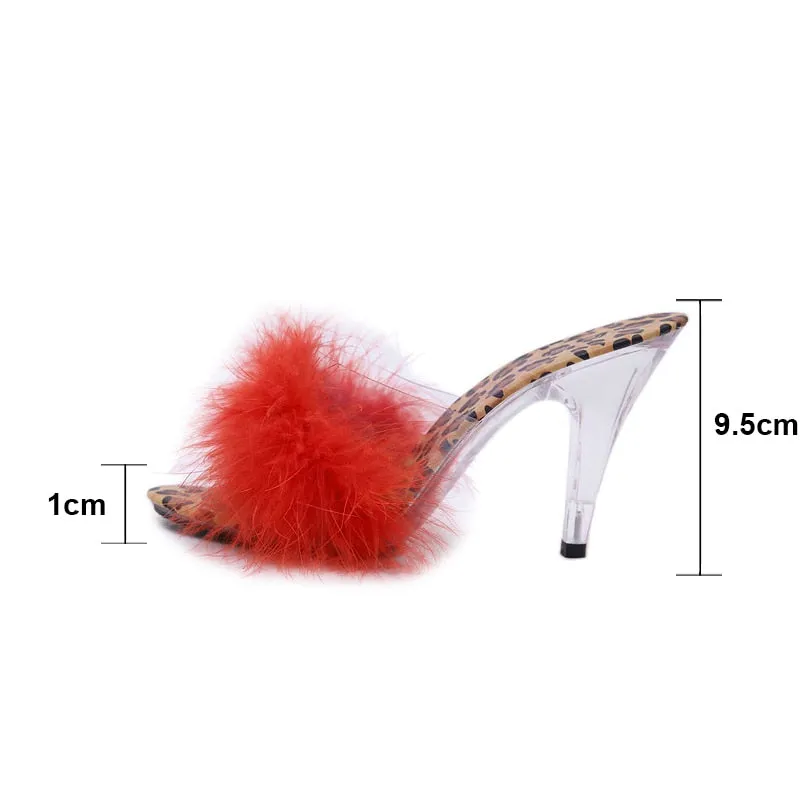 Fluffy Leopard Heeled Slippers
