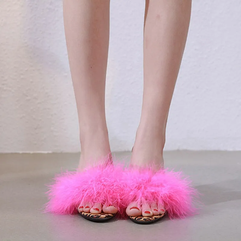 Fluffy Leopard Heeled Slippers