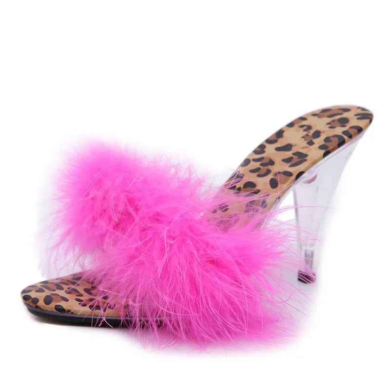 Fluffy Leopard Heeled Slippers