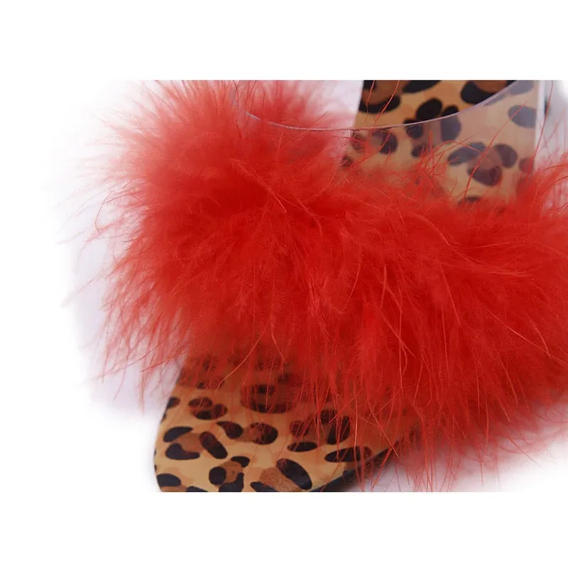 Fluffy Leopard Heeled Slippers