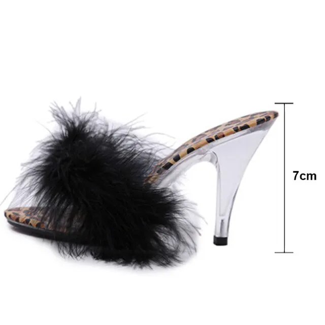 Fluffy Leopard Heeled Slippers