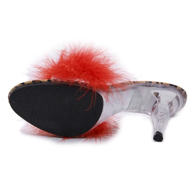 Fluffy Leopard Heeled Slippers
