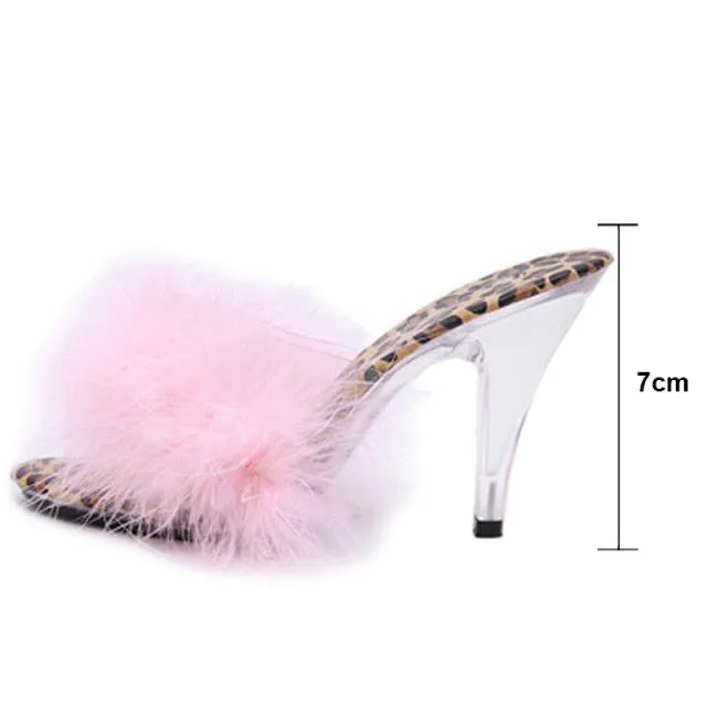 Fluffy Leopard Heeled Slippers