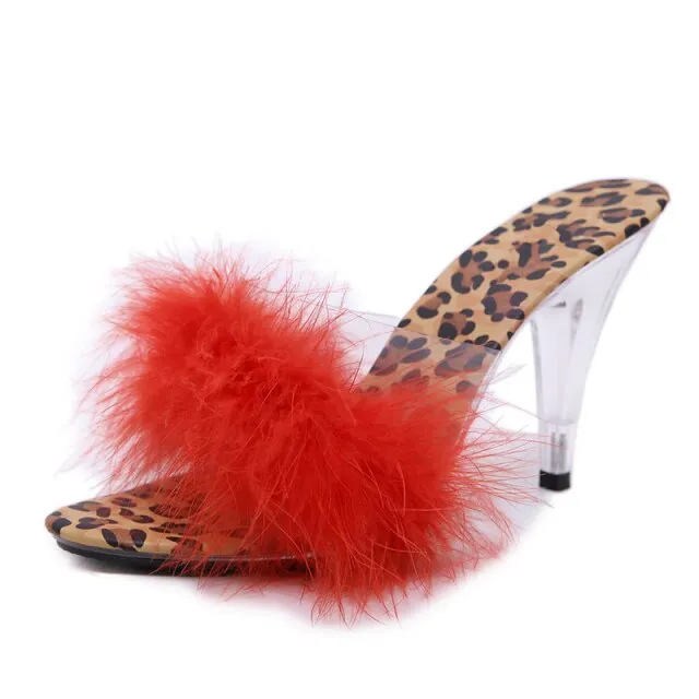 Fluffy Leopard Heeled Slippers