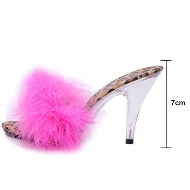 Fluffy Leopard Heeled Slippers
