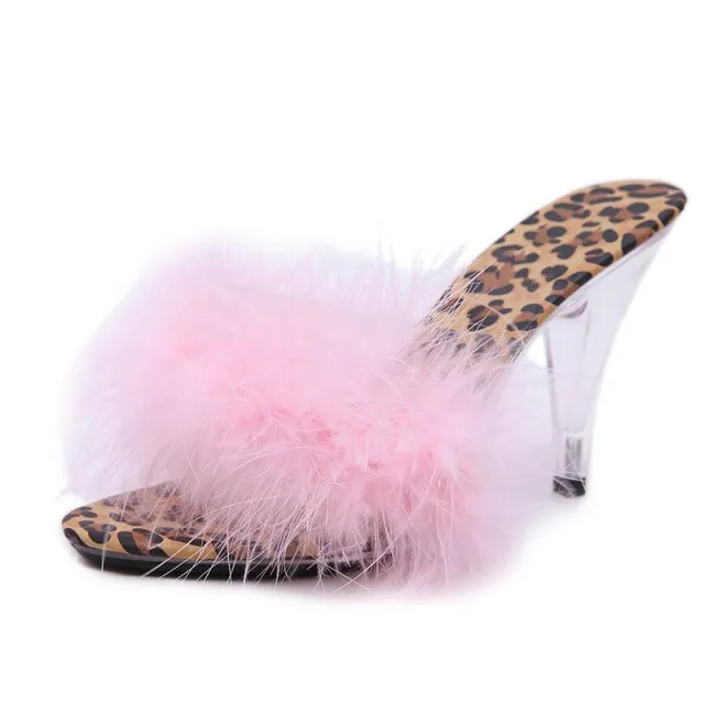 Fluffy Leopard Heeled Slippers