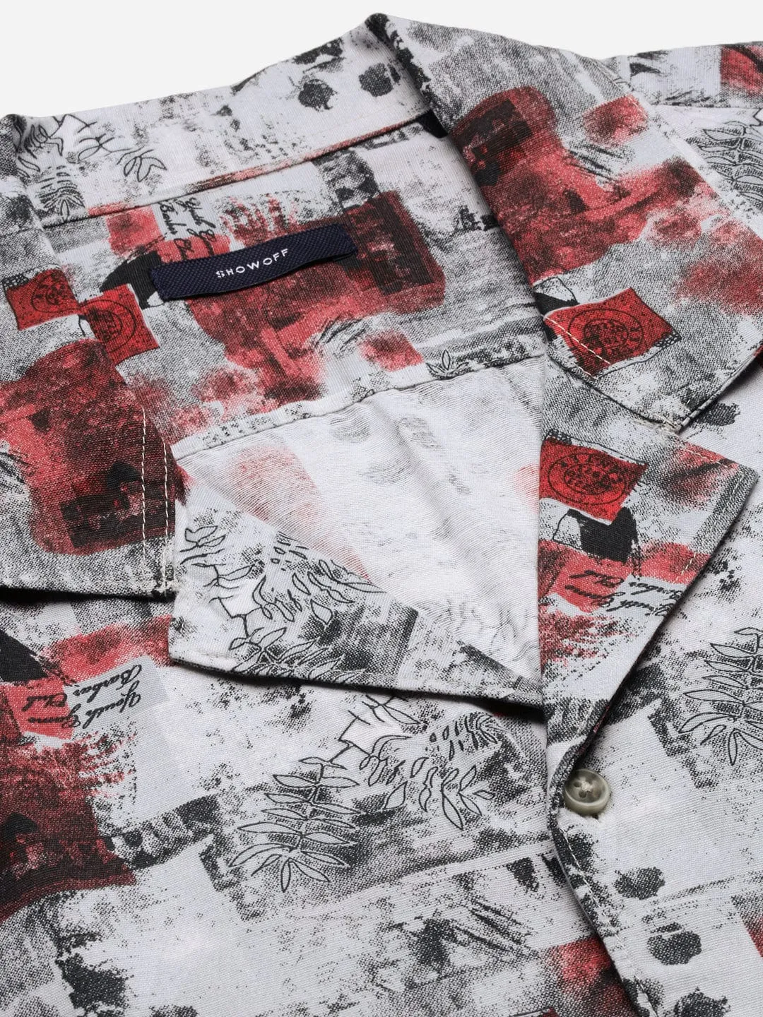 Men Abstract Printed Cuban Collar Grey Co Ords Set