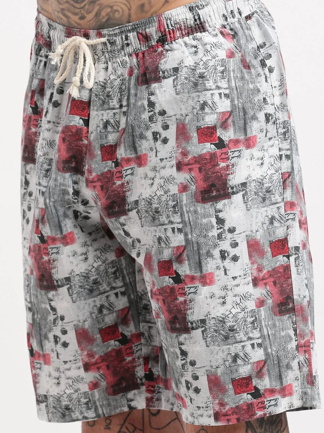 Men Abstract Printed Cuban Collar Grey Co Ords Set