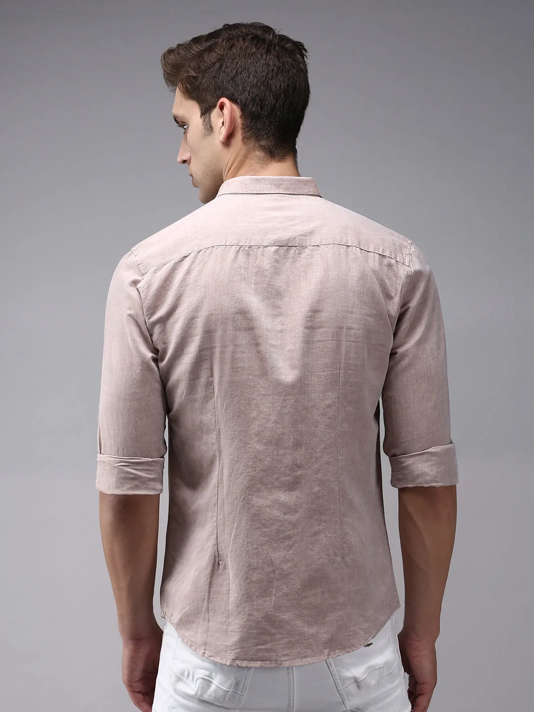 Men Beige Classic Cotton Casual Shirt