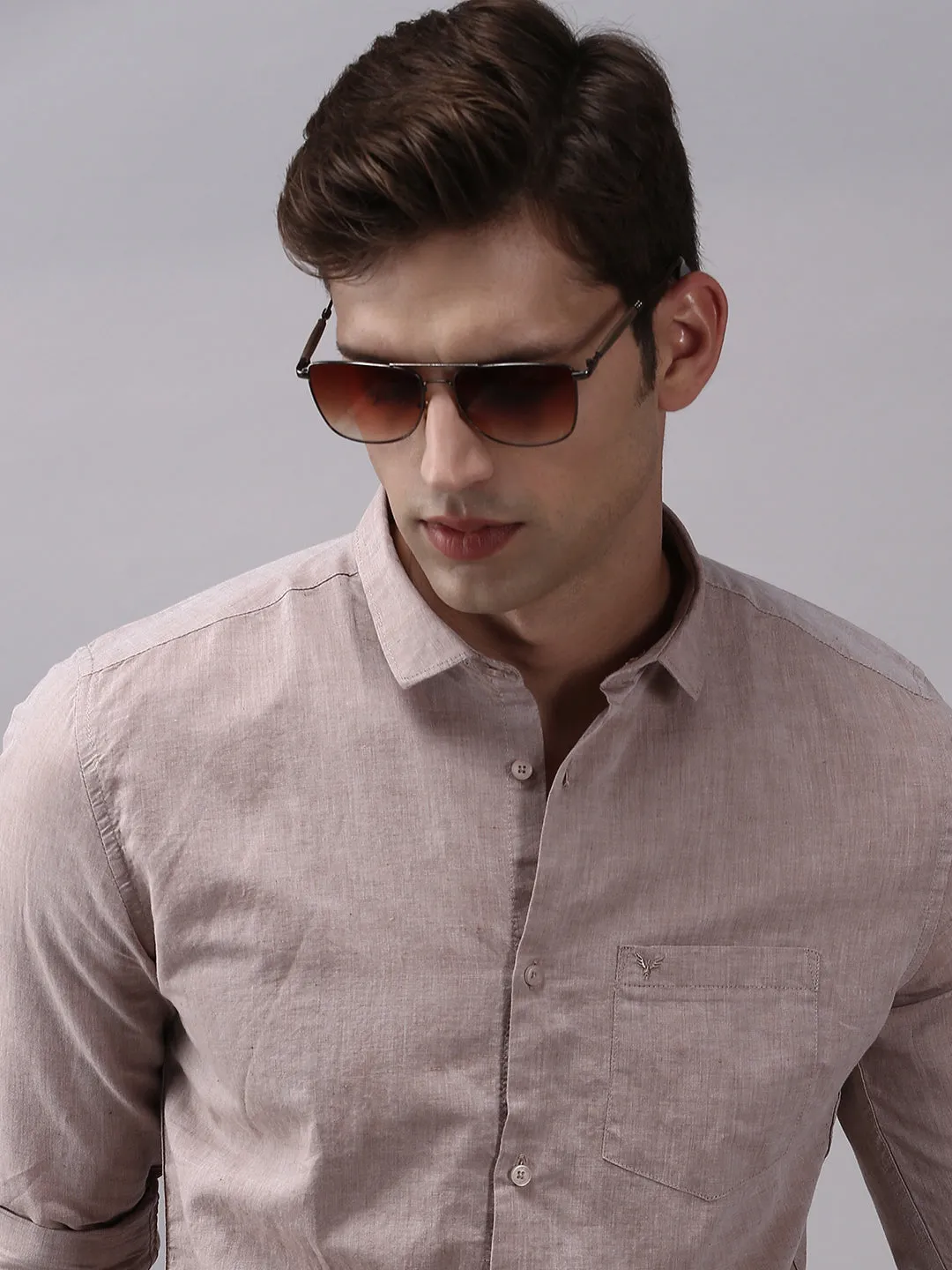 Men Beige Classic Cotton Casual Shirt