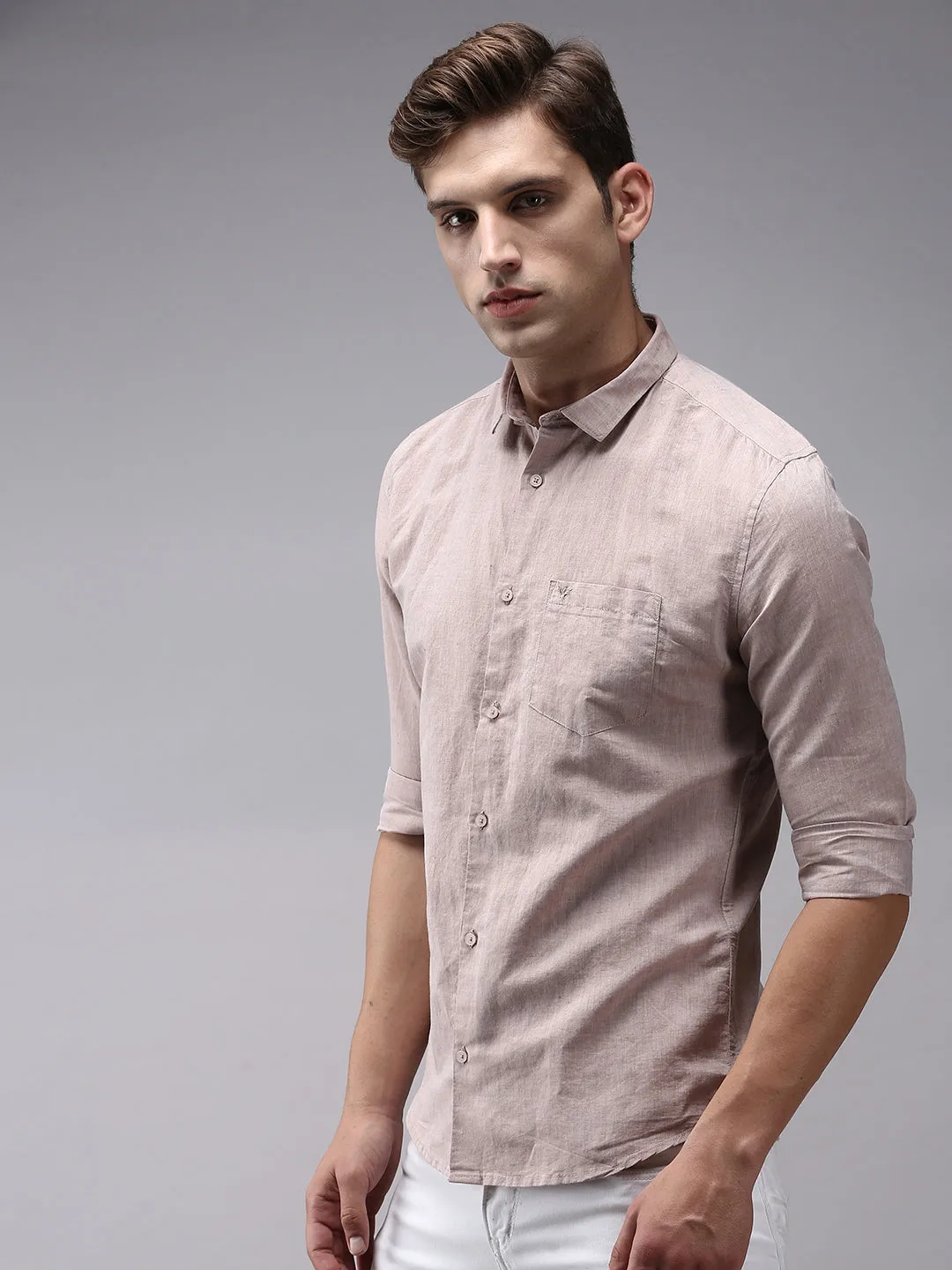 Men Beige Classic Cotton Casual Shirt