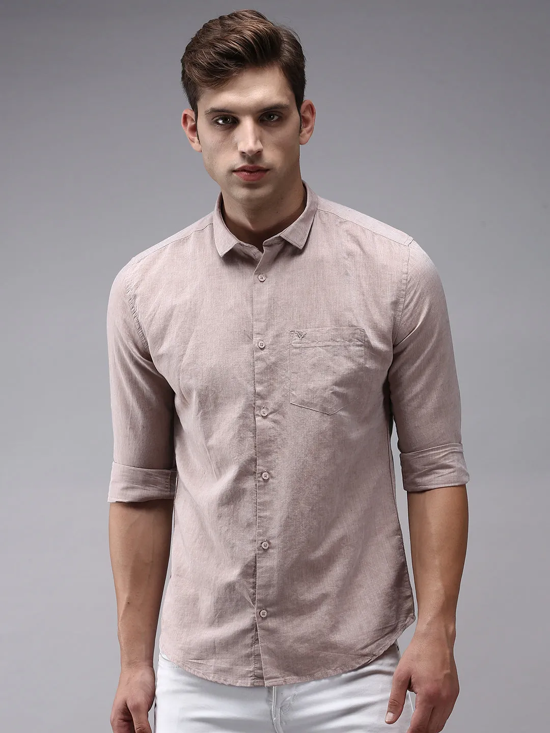 Men Beige Classic Cotton Casual Shirt
