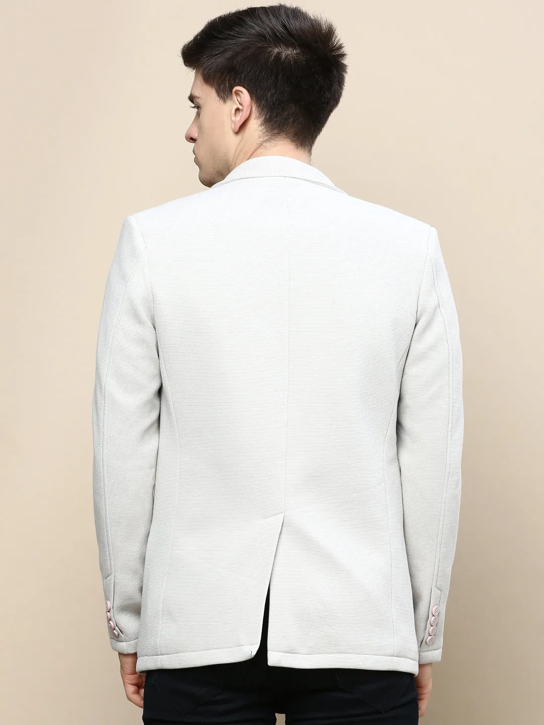 Men Beige Notched Lapel Single Breasted Blazer