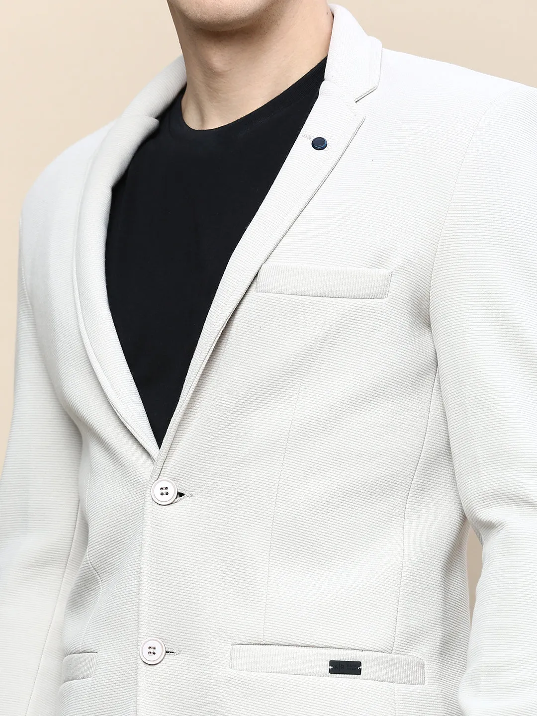 Men Beige Notched Lapel Single Breasted Blazer