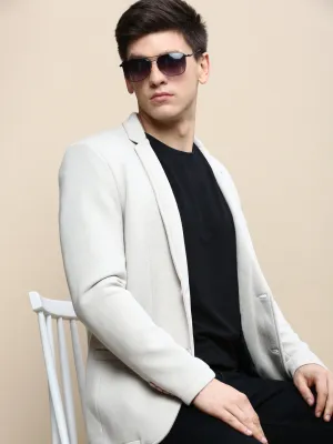Men Beige Notched Lapel Single Breasted Blazer