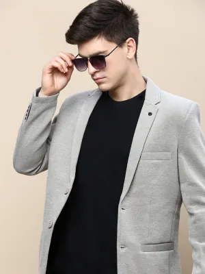 Men Beige Slim-Fit Notched Lapel Collar Single-Breasted Casual Blazer