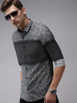 Men Black Comfort Abstract Printed Cotton Casual Shirt