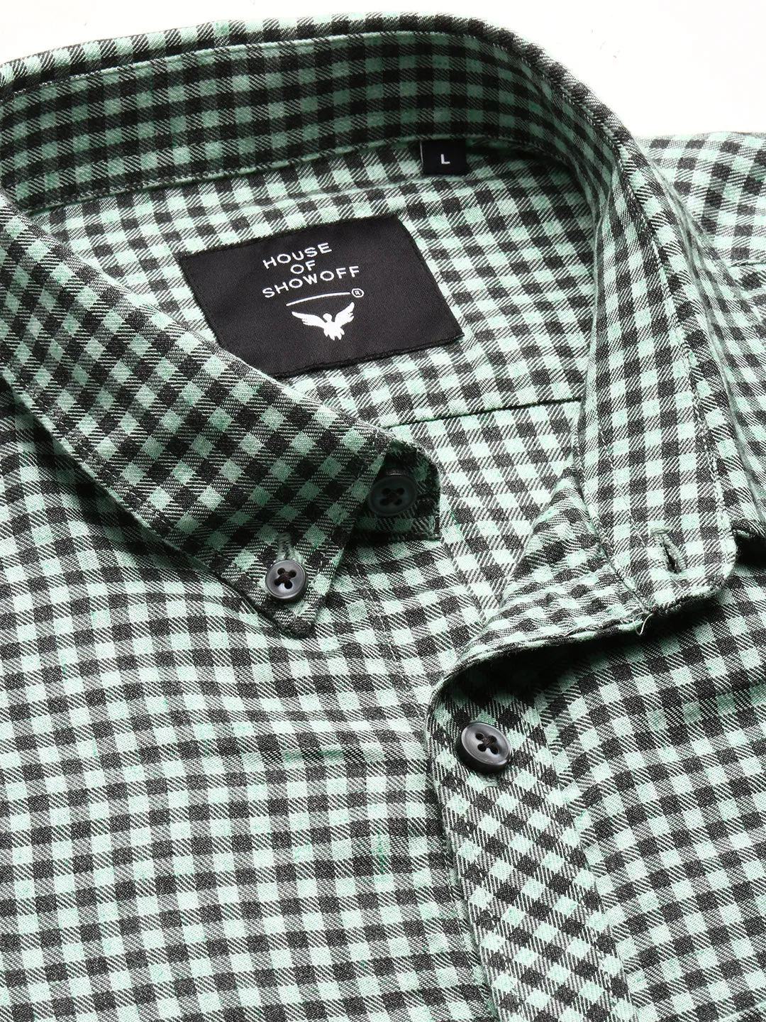 Men Green Checked Standard Slim Fit Cotton Casual Shirt