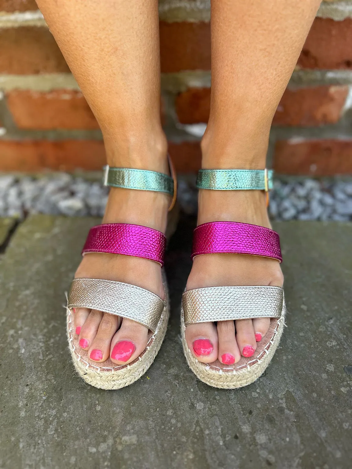Multicolour Espadrille Wedge Strap Sandals