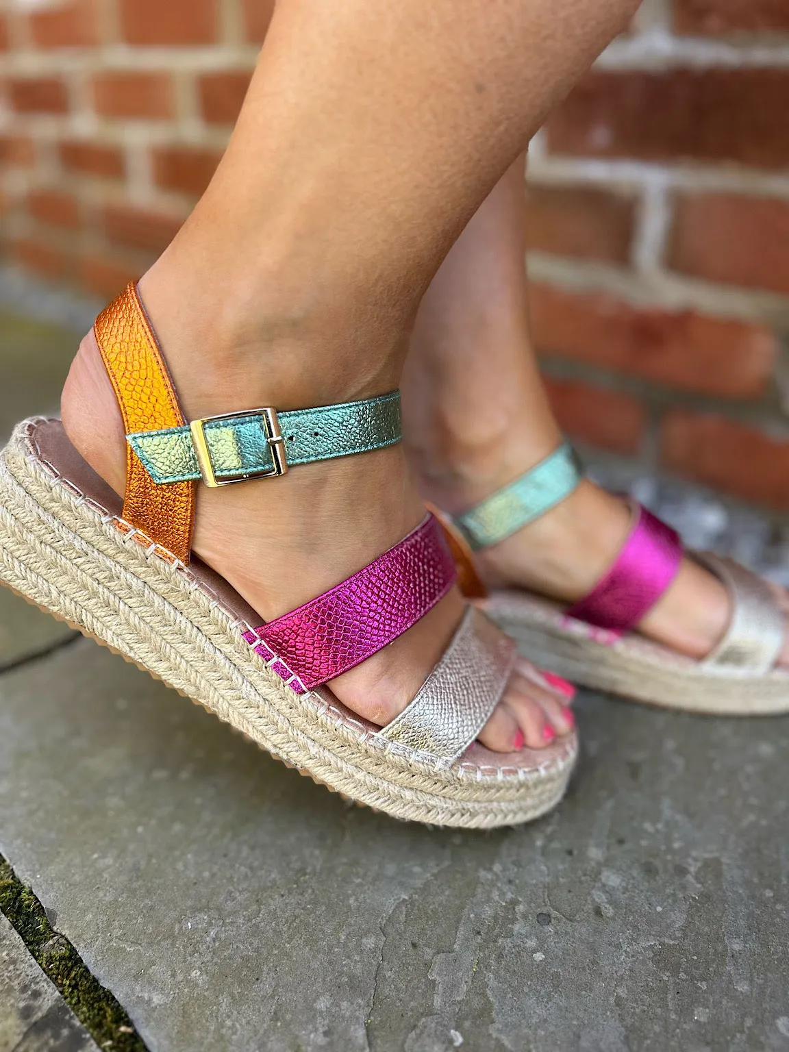 Multicolour Espadrille Wedge Strap Sandals