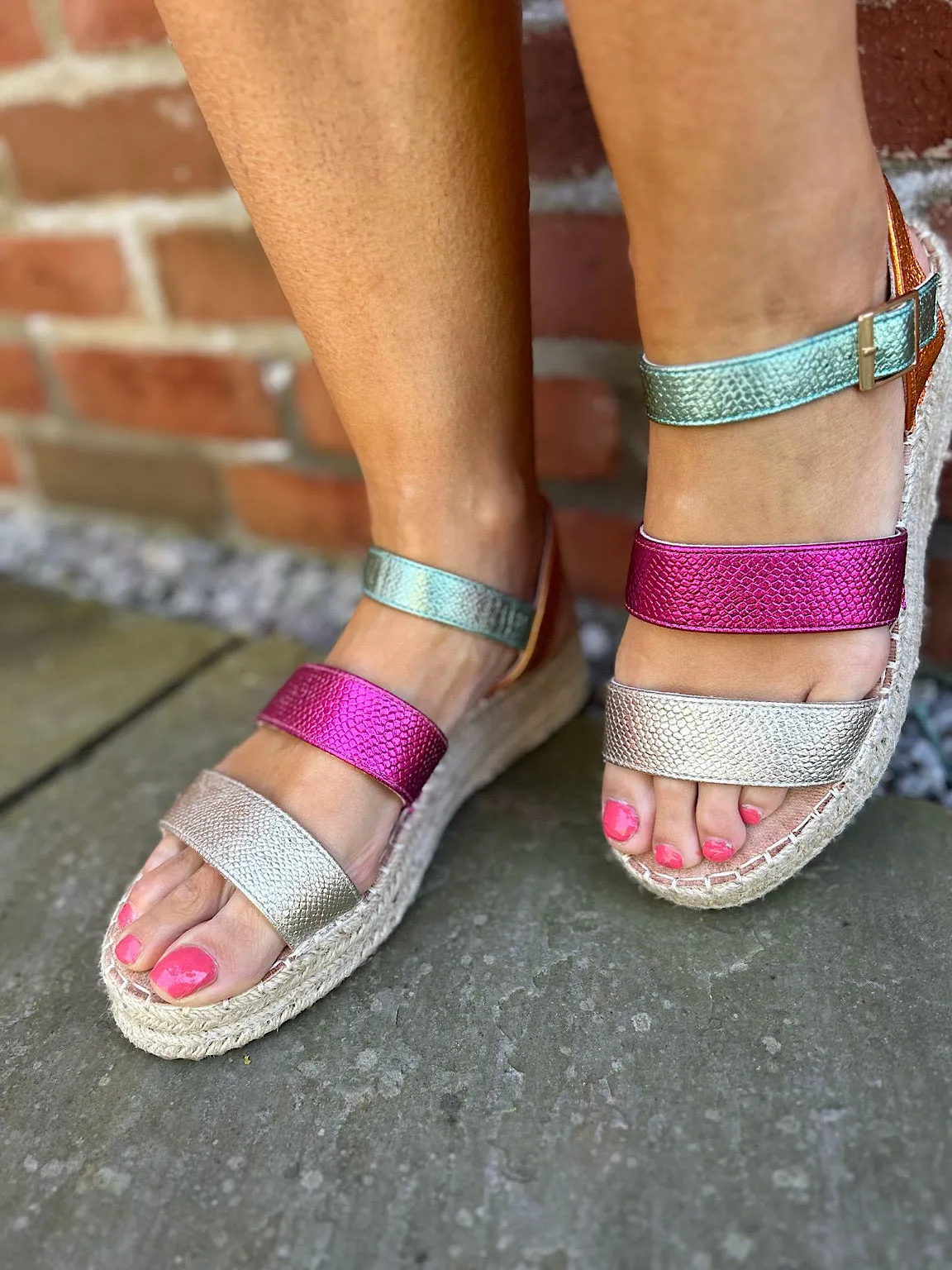 Multicolour Espadrille Wedge Strap Sandals