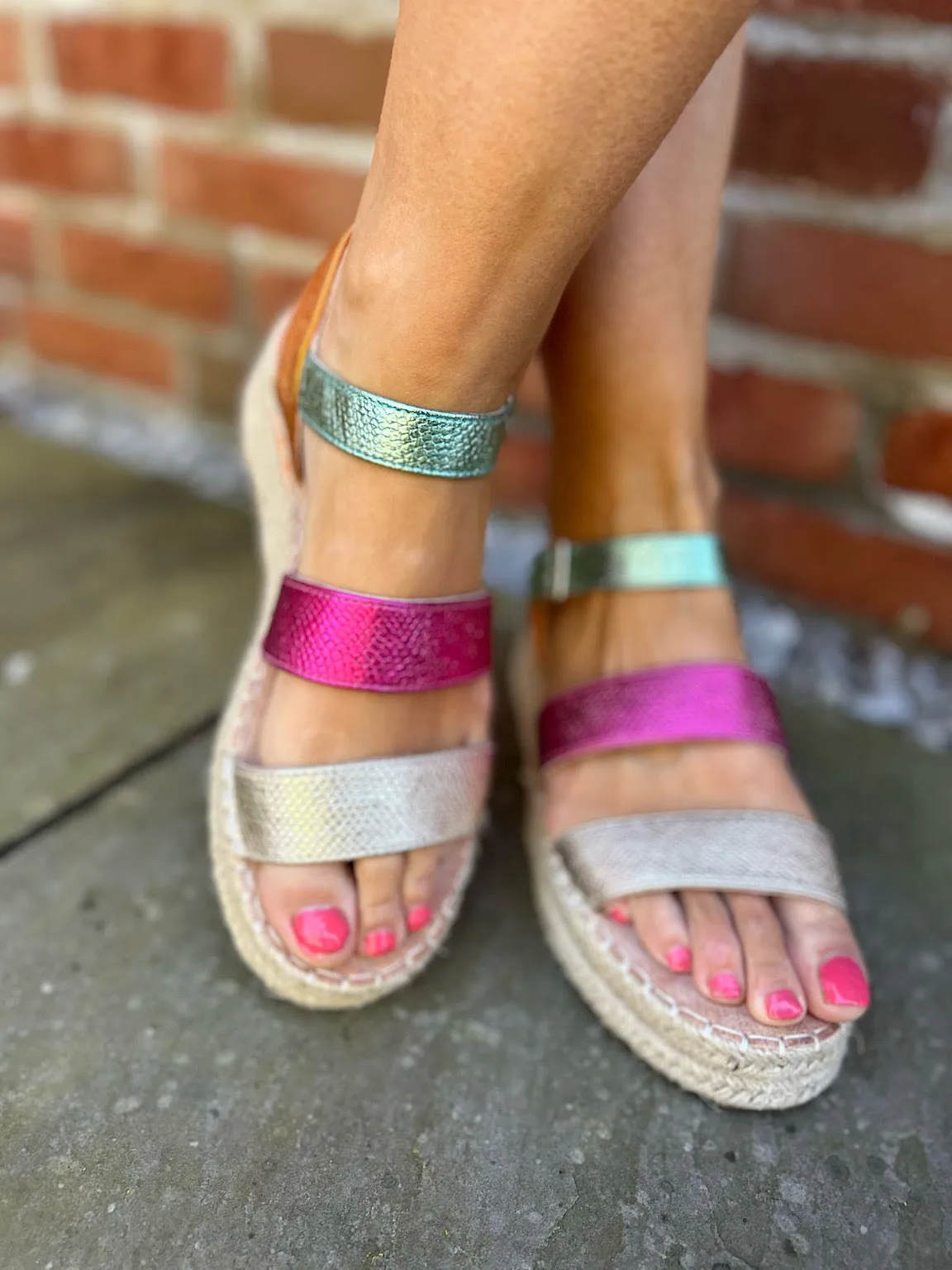 Multicolour Espadrille Wedge Strap Sandals