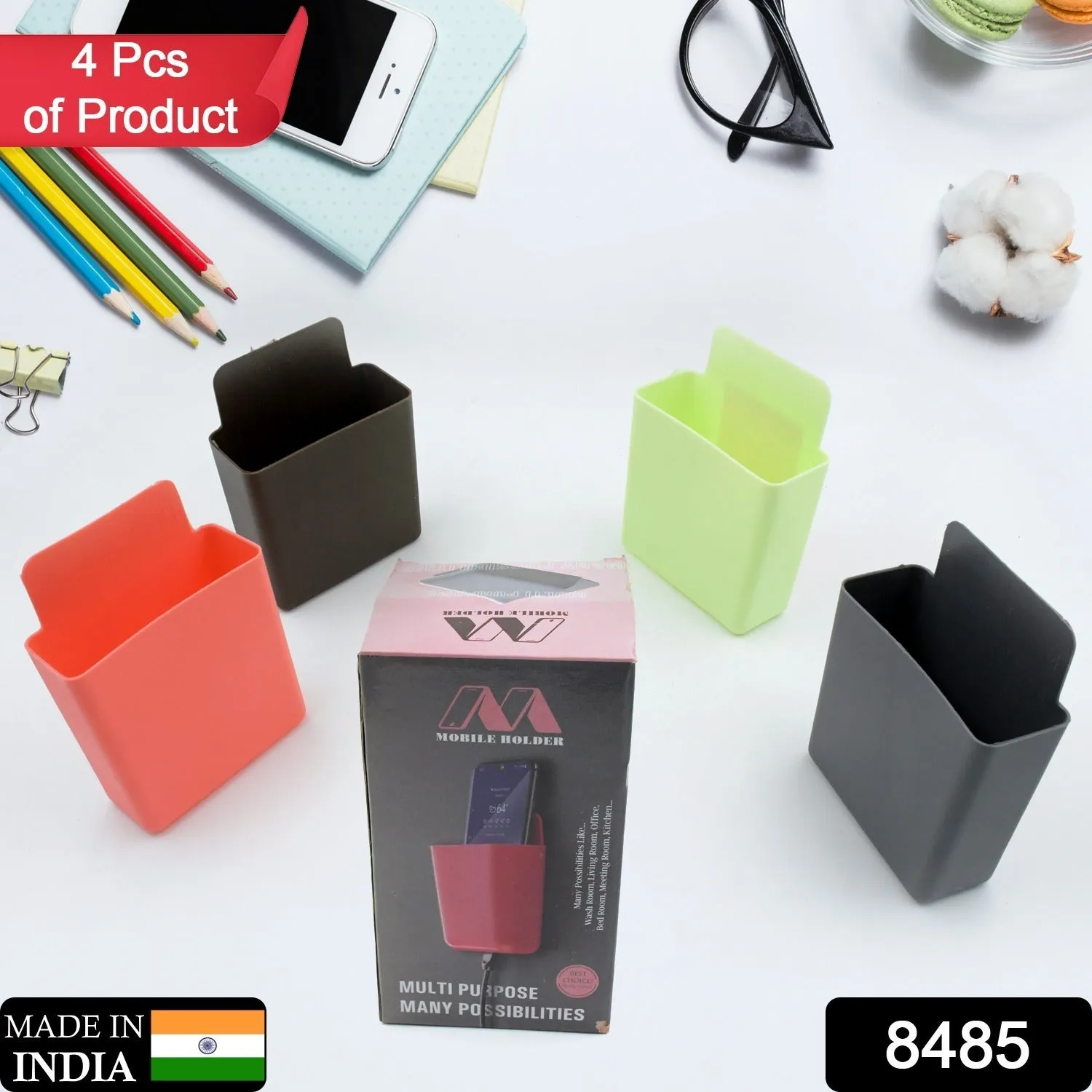 Multipurpose Plastic Wall Mounted Remote & Mobile Holder Stand  (Pack of 4)