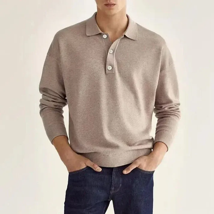 PoloFit - Heren Poloshirt Lange Mouwen, Knoopsluiting, Zachte Katoenmix