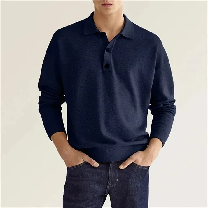 PoloFit - Heren Poloshirt Lange Mouwen, Knoopsluiting, Zachte Katoenmix