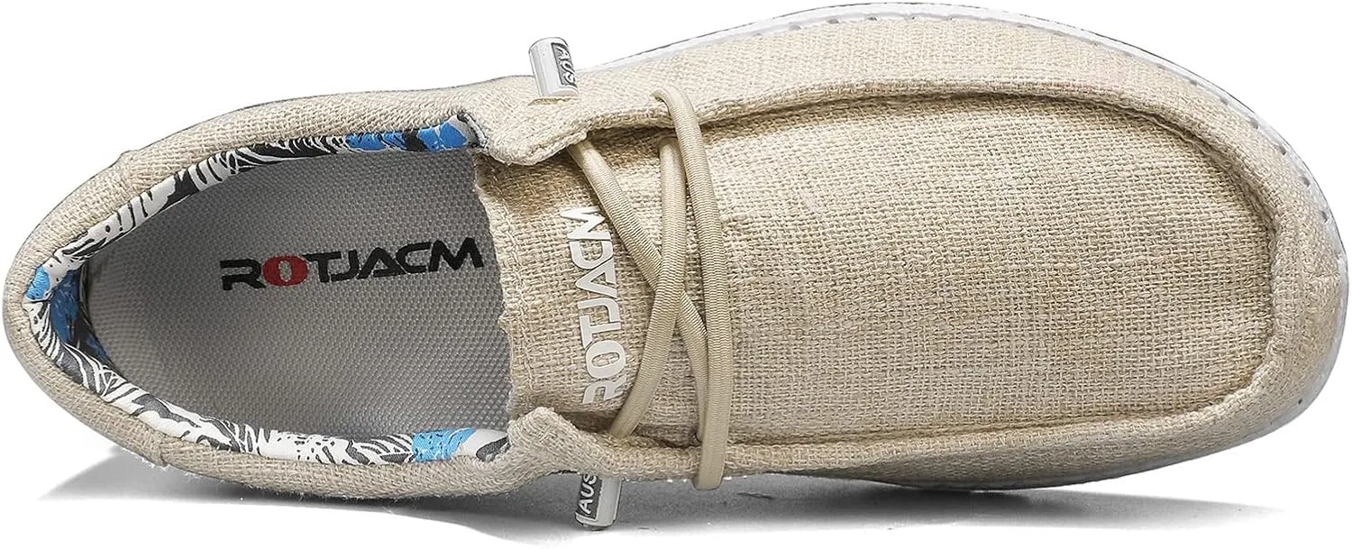 ROTJACM Women's Slip on Cloth Shoes with Arch Support,Plantar Fasciitis Loafers Canvas Comfort Wide Moc-Toe Light Weight Shoes