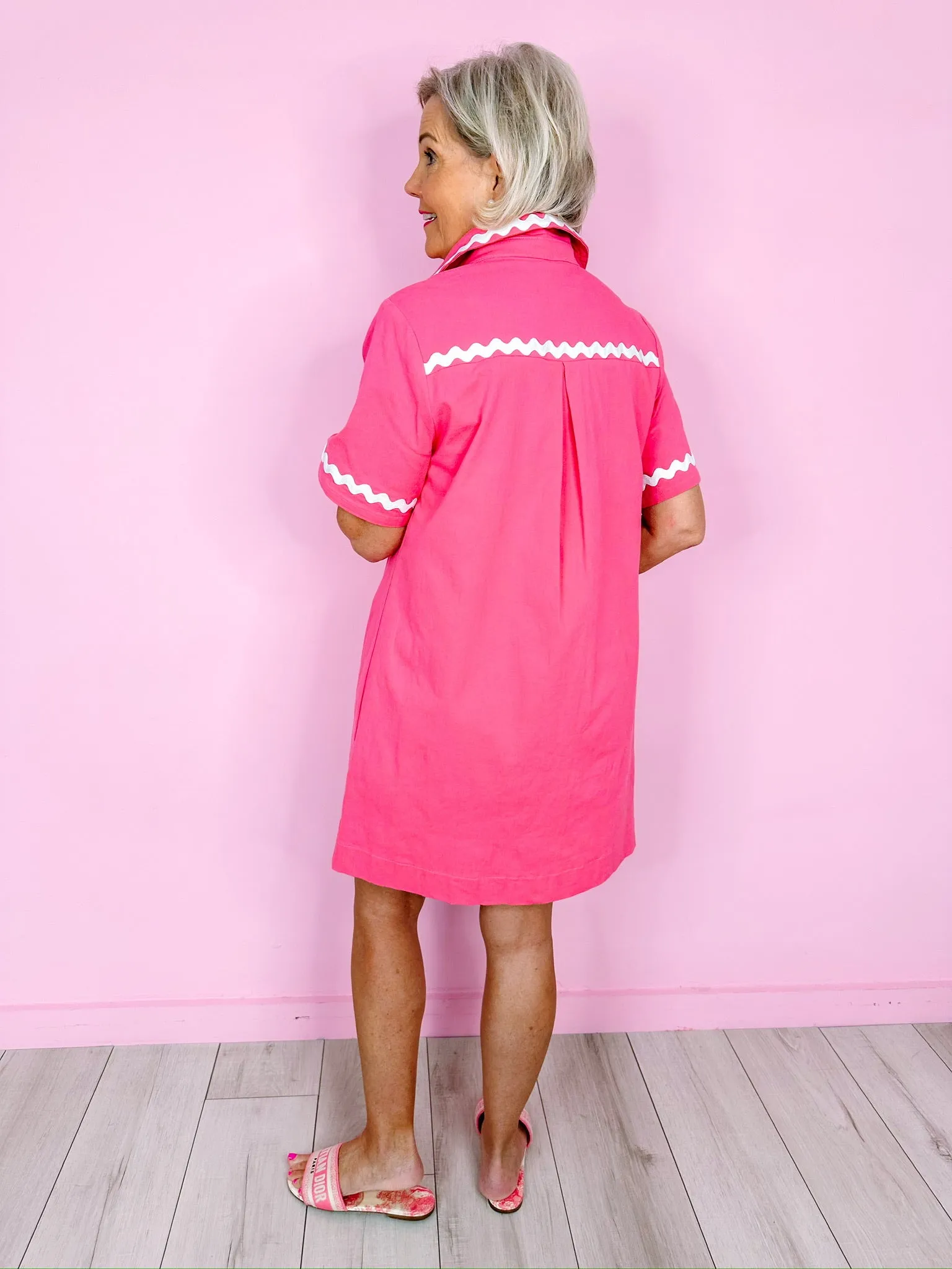 RYLEE RIC RAC BUTTON UP DRESS - DUSTY PINK