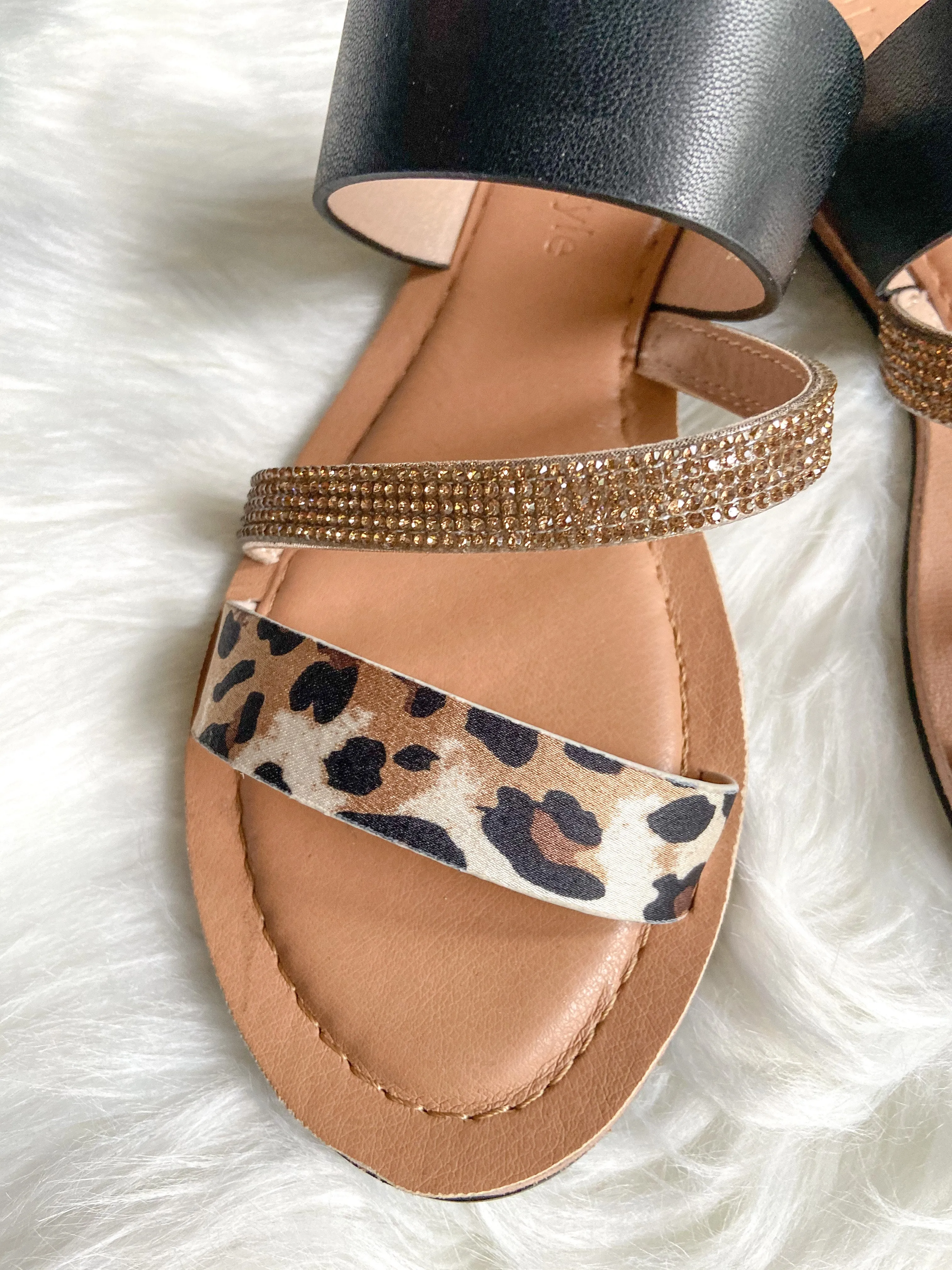 Safari Leopard Rhinestone Sandals