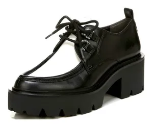 Sam Edelman Monna Black/White Leather Chunky Heel Lace Up Almond Toe Loafers